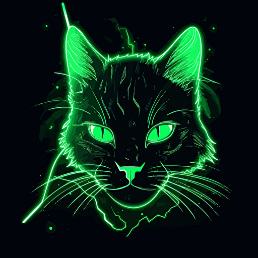 electrocat, green neon, vector art, white background