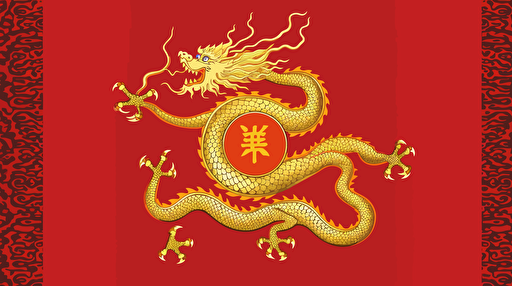 detailed red and gold dragon empire flag with chinese stars, futuristic and minimalistic government flag design, badass design, powerful nation, vector emblem
