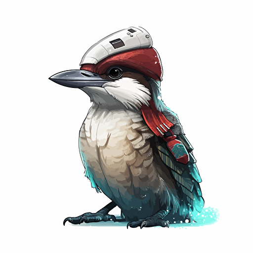 Kookaburra like santa claus, cyberpunk, vector art, white background