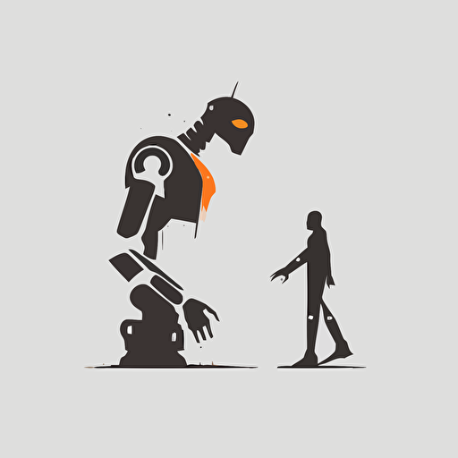minimalistic vector logo of a robot interacting with a human being