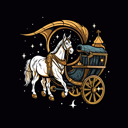 D&D wagon and horse icon, vector, black background