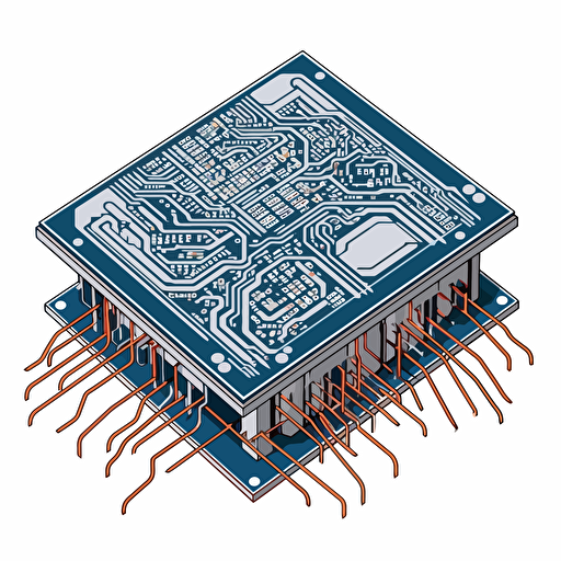a CPU made of neurons, hisometric style, vectorized, blue and white color palette, white background