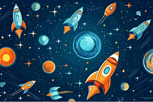 starry space sky, with vector image rockets flying through space, background design, HD,