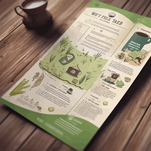 design of a flyer for an organic tea store with 10 product locations, vector, 2d, design