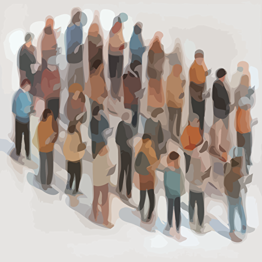 a vector illustration of a Large crowd, group of people isolated on white background, adults looking at their phones.