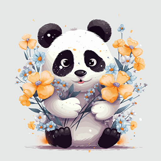 panda, flowers, detailed, cartoon style, 2d clipart vector, creative and imaginative, hd, white background