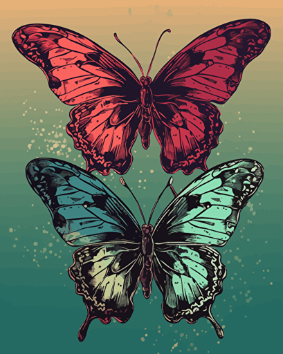 butterflies, retro aesthetics, vector image, sticker design, pantone colors