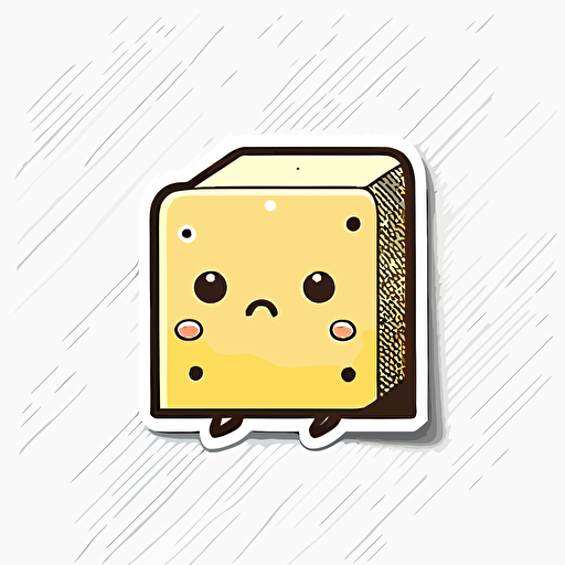 vector sticker design, long rectangle border, simple kawaii cute design, a small cute robot head in lower right hand corner of sticker, pastel yellow toning