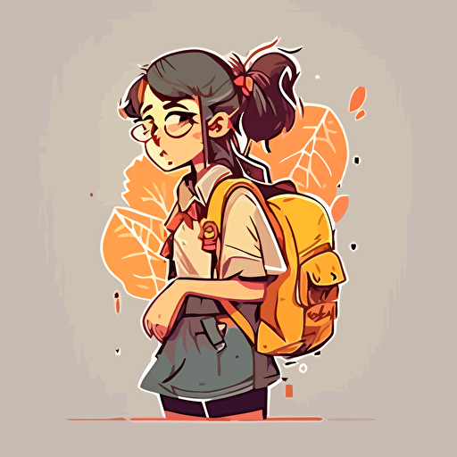 Chica con mochila a la espalda, diseño profesional de vectores, diseño plano