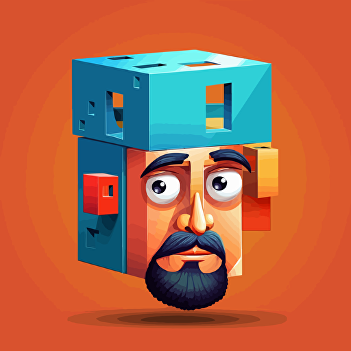 vector image with man but please put cartoon cube on his head and cover whole head.