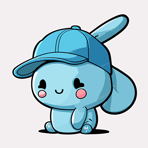 cute, happy bunny wearing a blue baseball hat, contour, vector, white background, clipart
