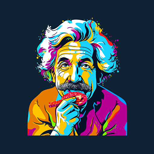 Albert Einstein eating a banana, colorful vector art