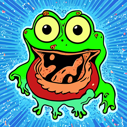 pop wonder svg vector sticker goopy super wrinkly frog bog swamp monster red eyes stoned monster passing joint man brain dripping brains spaced head