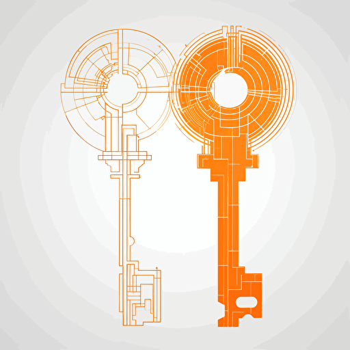 2D vector key in minimalism cyberpunk style and in orange colors. Background white