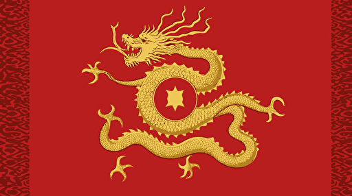 badass chinese detailed red and gold dragon empire flag with big chinese star and dragon in the middle, futuristic and minimalistic government flag design, badass design, powerful nation, vector emblem