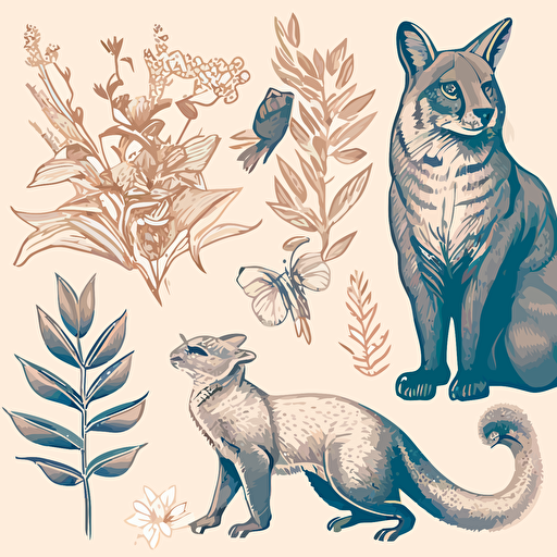 pdf vector drawing of animals and botanicals