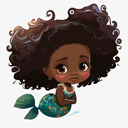 vector art of a Afro American little mermaid, transparent background.