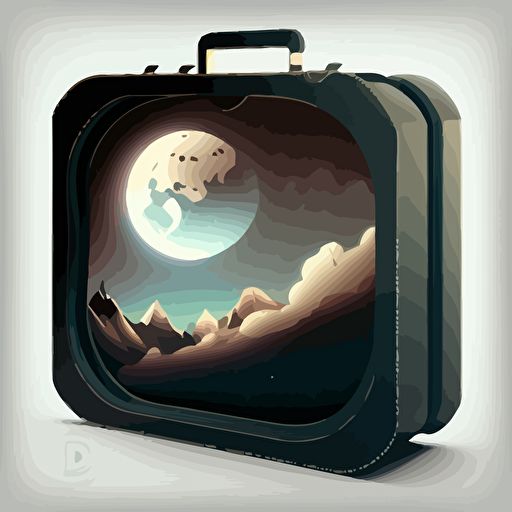 An illustrated scene of a briefcase with a space scene around it. Vector. Moody