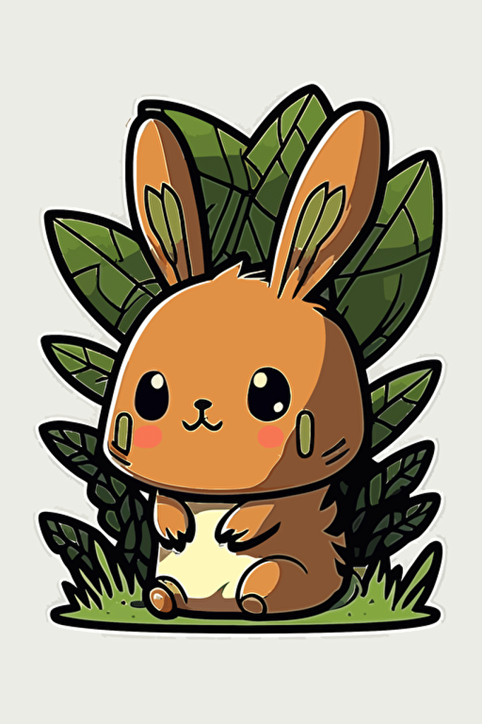 cute forest rabbit creature, chibi anime style, flat vector art, vibrant colors, sticker with white outline, transparent background