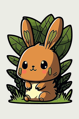 cute forest rabbit creature, chibi anime style, flat vector art, vibrant colors, sticker with white outline, transparent background