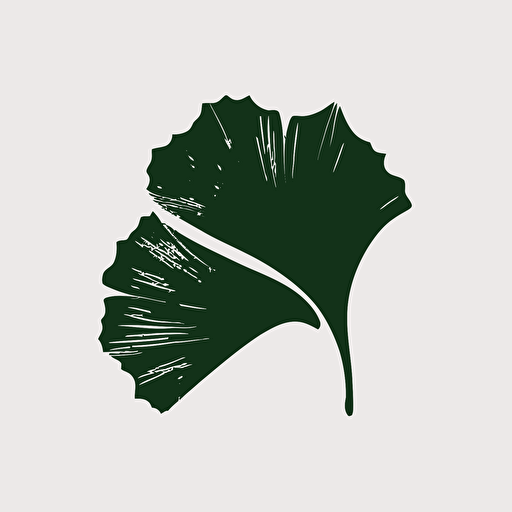 vector logo of a ginkgo leaf, dark green mono-color, white background, no text, minimalist