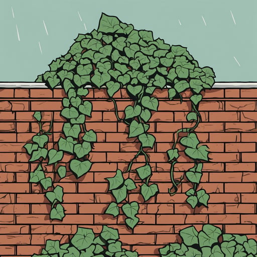 Ivy climbing a brick wall.
