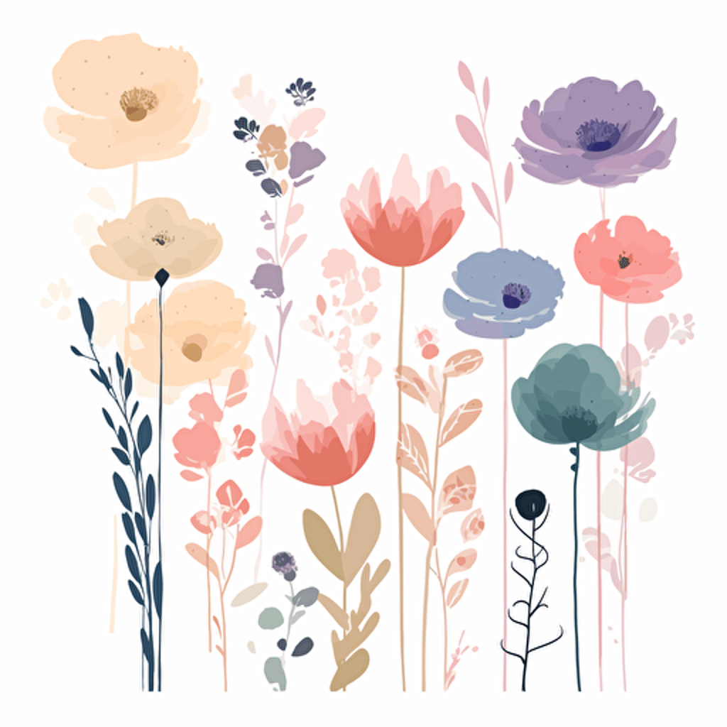 minimalistic mothers day flowers, use pastel colors only in waterbrush style, 2d clipart vector, hd, white background