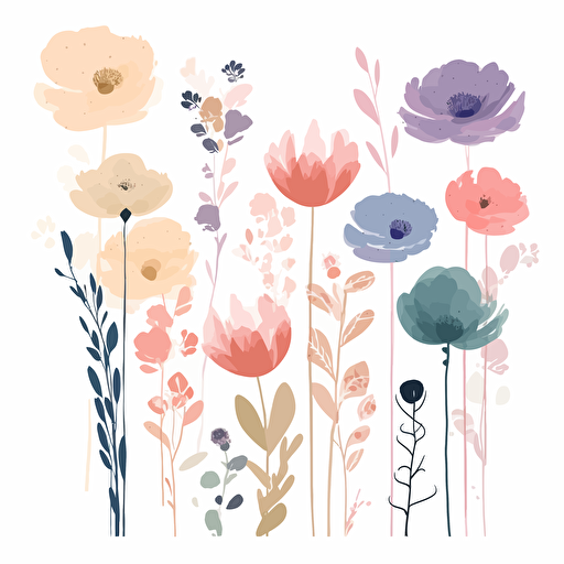 minimalistic mothers day flowers, use pastel colors only in waterbrush style, 2d clipart vector, hd, white background