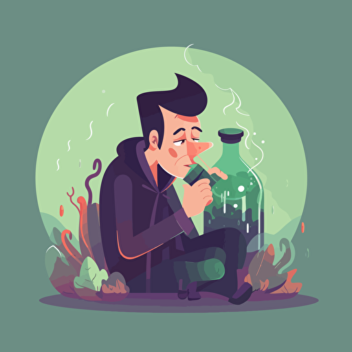 vector,crazy depressed guy drinking a potion to get higher