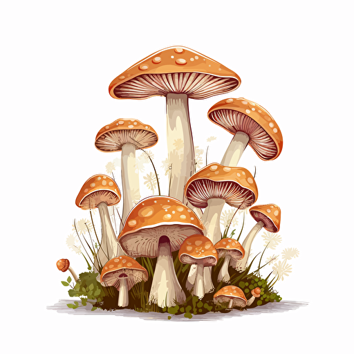 group of mushroom, floral style, vector art, white background