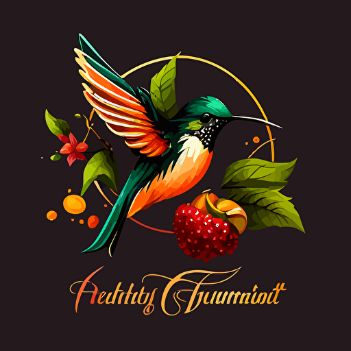 hummingbird with fruits logo , vector logo, 2D vector logo, Flat vector logo