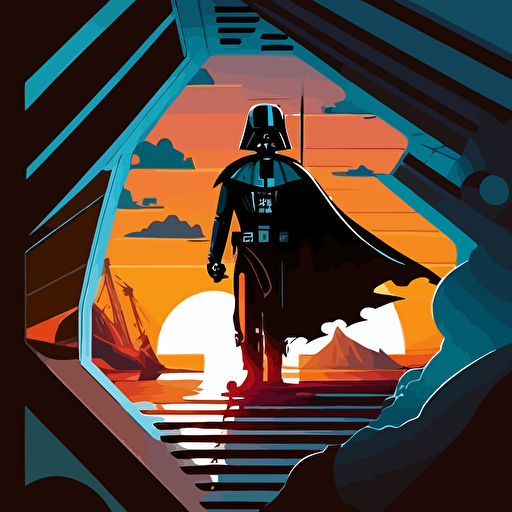 scene from the movie Star Wars: Darth Vader storms the ship, clear background, by vector style