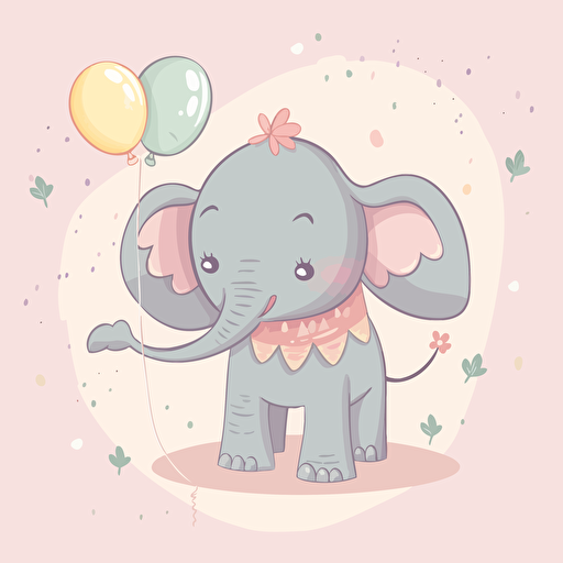 A flat detailed vector illustration of a cute elephant in pastel colors