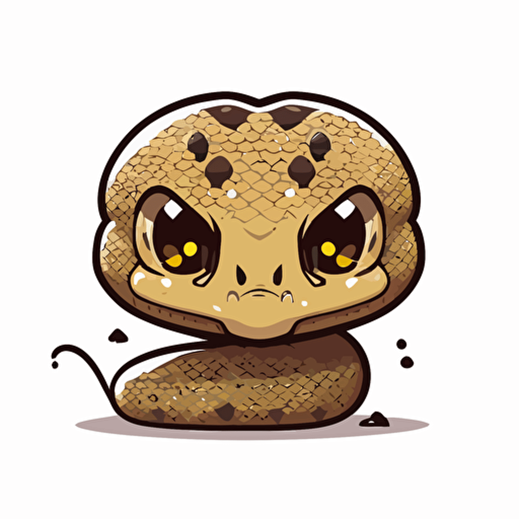cute rattlesnake kawaii style, vector, white background, cute facial expression