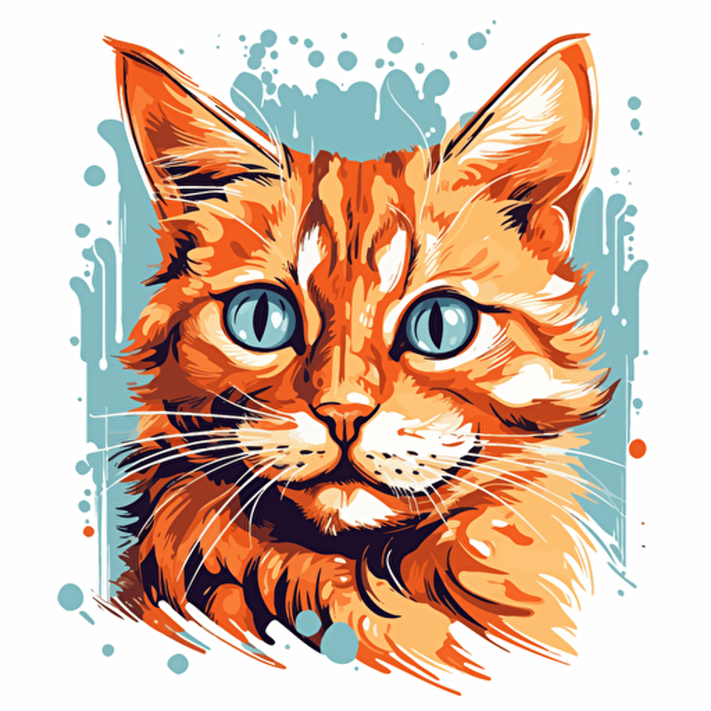 vivid orange tabby cat, vector child illustration