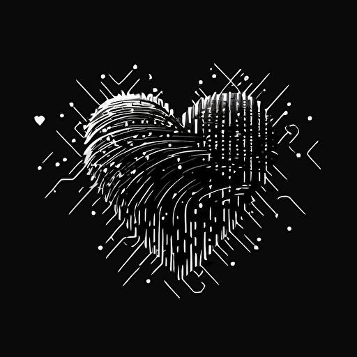 cyber sparkle electronic heart logo, minimal logo, minimalism, vector shape, black and white