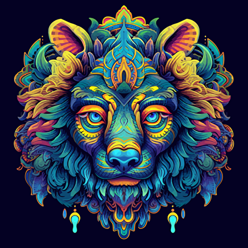 2d mandala made with animals faces uv colors vector style detailed