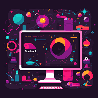 A vector based illustration of a Slack workspace with a very vibrant surrounding that bleeds to black, with valuable information escaping its content black hole from the monitor which shows slack conversations into a another monitor