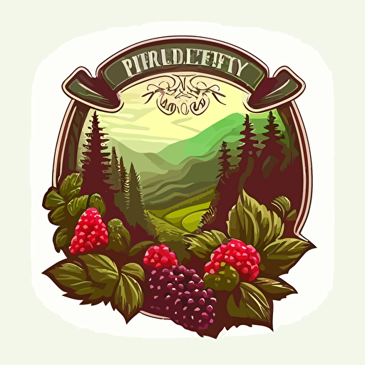 Vector Logo concept on the theme "FOREST VALLEY" with elements of berry fruit, blackberry, raspberry, strawberry