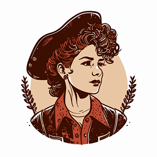 Short curly hair cowgirl doodle vector ilustration