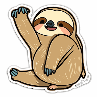sticker, sloth spreading his paws, hugs, colors: beige, blue, brown, pink, pastel colors, on a white background, vector