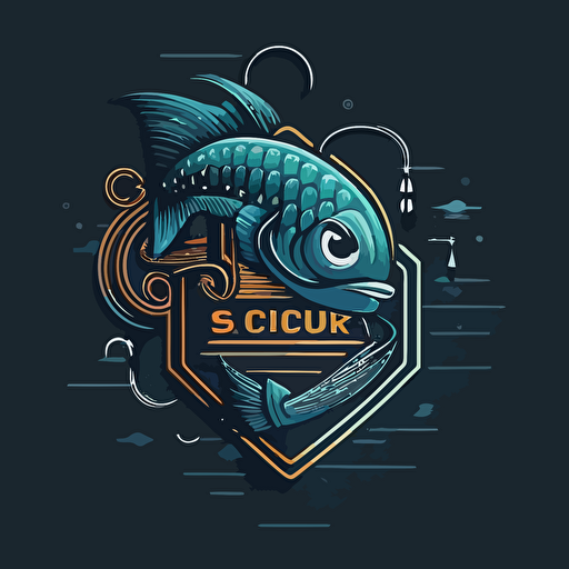 a vector image for a cyber security company. The logo should incorporate a hook and a fish along with a padblock. make it simple as possible while incorporating the elements.