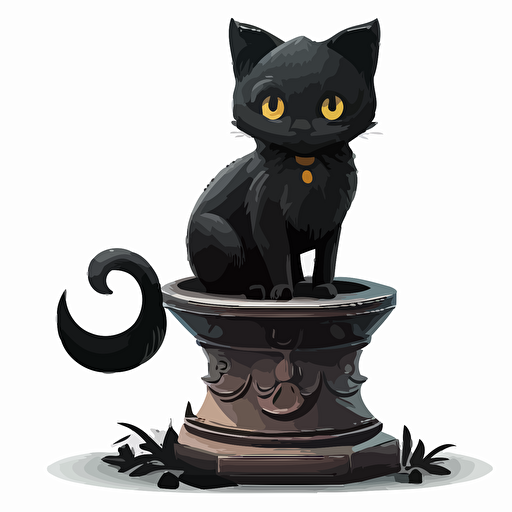 cartoon female black cat sitting on a pedestal, white background, vector, high definition