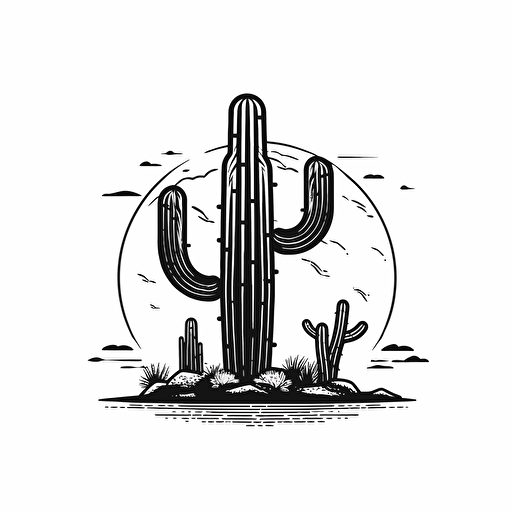 simple saguaro cactus, minimalism, vector art, black and white, flat, logo