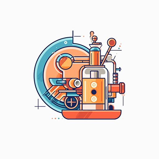flat vector logo, minimal, rotary transfer machine, large spinning disc, cocktail robot, moscow mules, white background, professional feeling