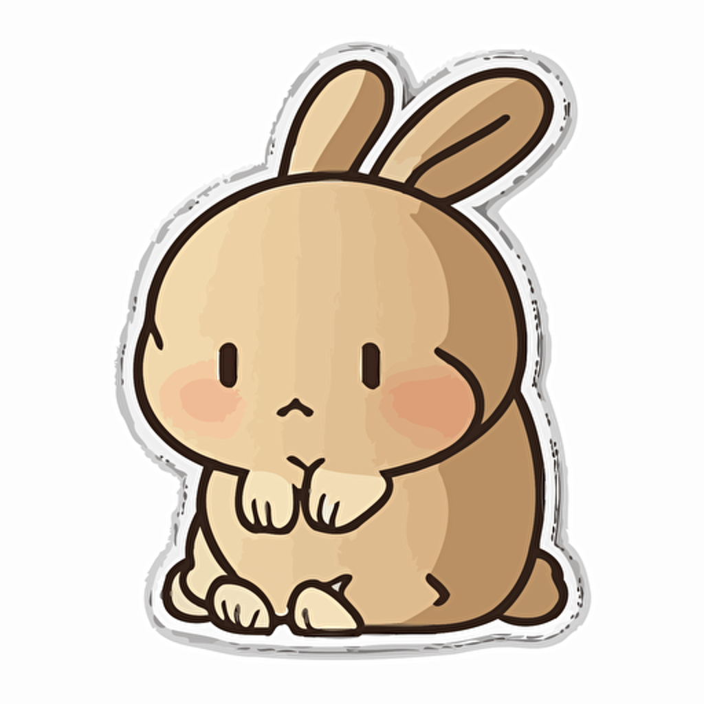 sticker, cartoon, bunny, simple, kawaii, contour, vector, white background