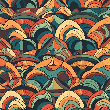 Generate a dynamic and intricate vector pattern that seamlessly combines geometric shapes, organic forms, and optical illusions, resulting in a mesmerizing and visually engaging design. Use a harmonious color palette that balances both vivid and muted tones to evoke a sense of depth and contrast. Incorporate elements of symmetry and asymmetry to create a sense of movement and rhythm throughout the pattern.