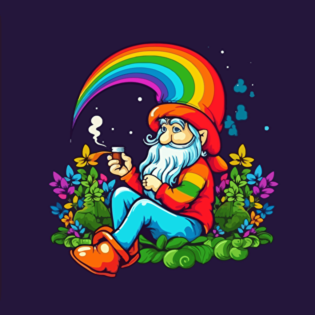 duende comiendo hongos fumando marihuana trebol arcoiris logo vector