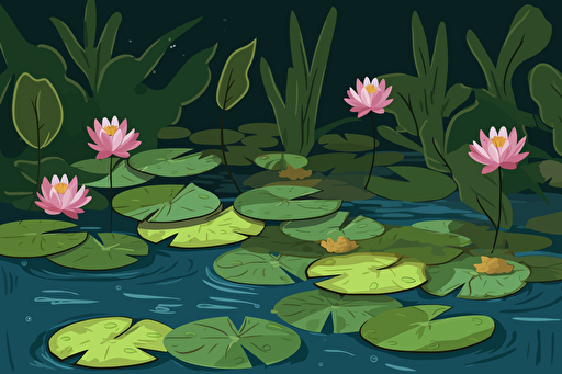 vector illustration of water lilies in a pond