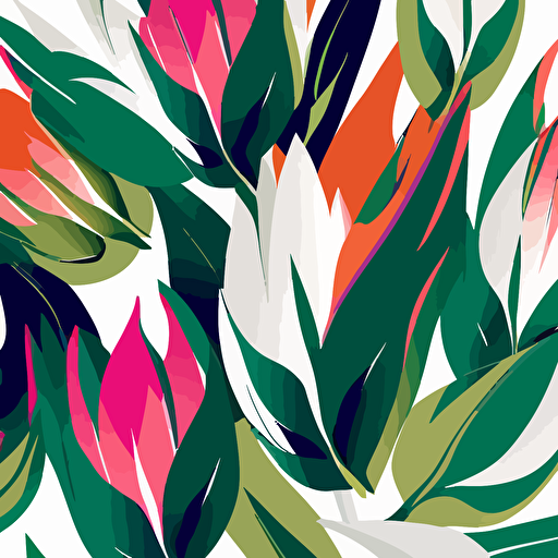 Trendy and colourful of tulips and leaves brushed strokes style, seamless pattern vector ,Design for fashion , fabric, textile, wallpaper, cover, web , wrapping and all prints, white background